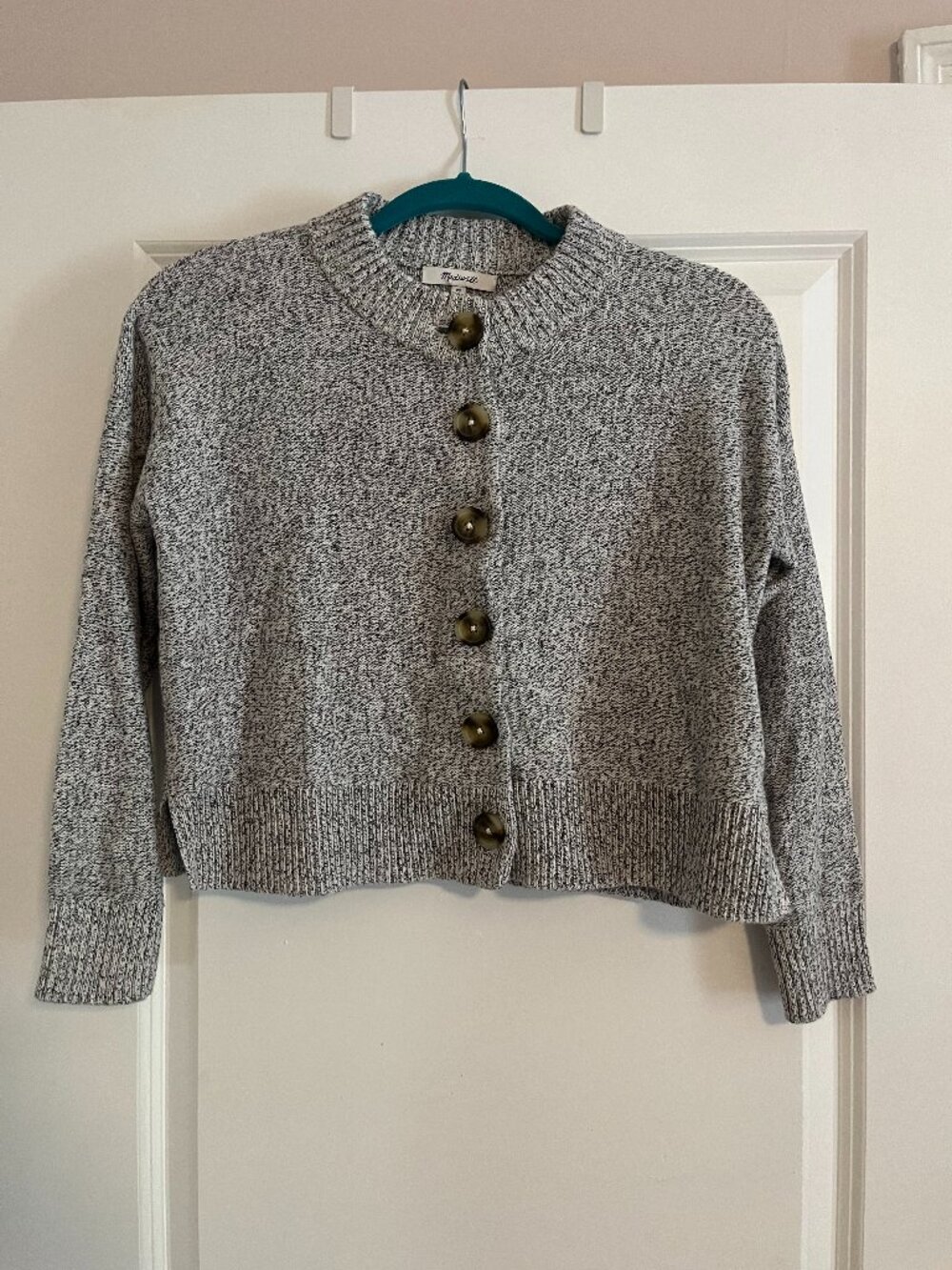 Madewell XS Marled Gray Button Front Knit Cropped Cardigan Sweater